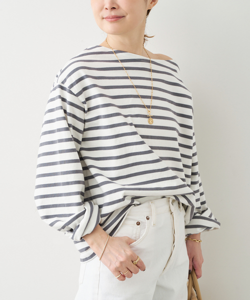 Deuxieme Classe(ドゥーズィエムクラス)の「HAZYBORDER プルオーバー(Tシャツ/カットソー・レディース・ライトグレー/ブルー・FREE)」の7枚目の写真