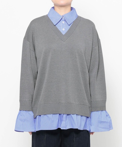 mysty woman（ミスティウーマン）の「シャツドッキングハイゲージニット　656084（ニット/セーター・レディース・ネイビー/グレー/チャコールグレー・FREE）」の11枚目の写真
