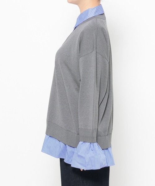 mysty woman（ミスティウーマン）の「シャツドッキングハイゲージニット　656084（ニット/セーター・レディース・ネイビー/グレー/チャコールグレー・FREE）」の12枚目の写真