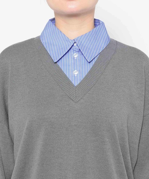 mysty woman（ミスティウーマン）の「シャツドッキングハイゲージニット　656084（ニット/セーター・レディース・ネイビー/グレー/チャコールグレー・FREE）」の14枚目の写真