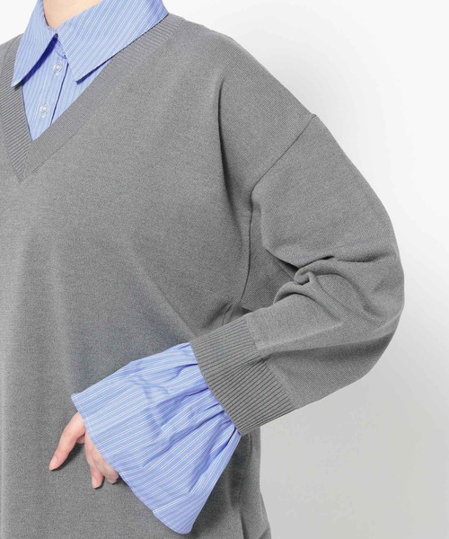 mysty woman（ミスティウーマン）の「シャツドッキングハイゲージニット　656084（ニット/セーター・レディース・ネイビー/グレー/チャコールグレー・FREE）」の15枚目の写真