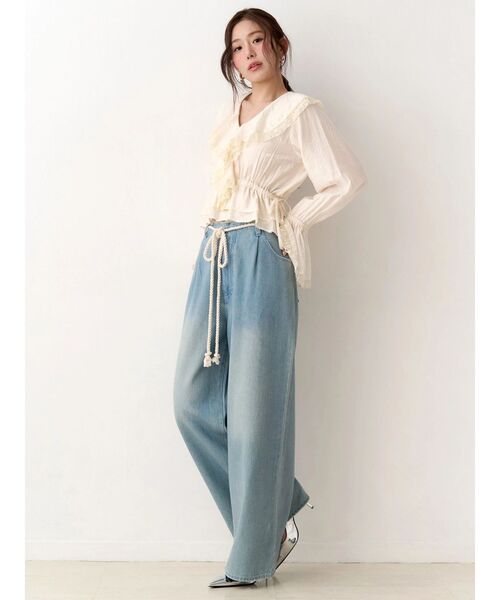 CALNAMUR(カルナムール)の「ウエストフリンジデニムパンツ(デニムパンツ・レディース・ブルー/ピンク・SMALL/MEDIUM)」の9枚目の写真