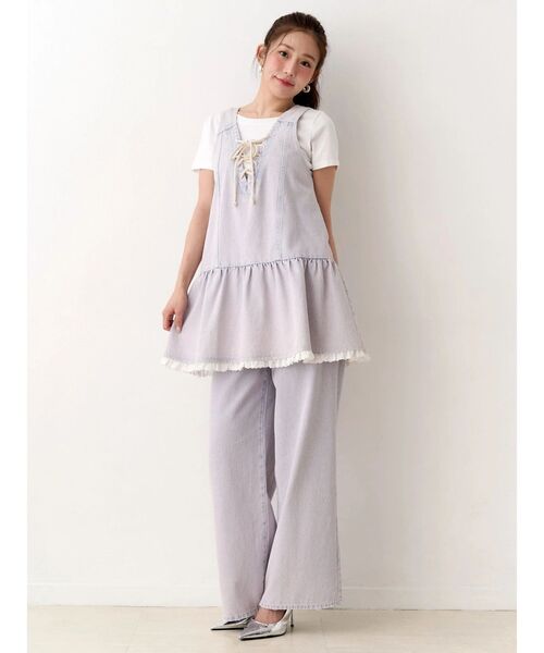 Now me. by NYLON JAPAN（ナウミーバイナイロンジャパン）の「ウエストフリンジデニムパンツ（デニムパンツ・レディース・ブルー/ピンク・SMALL/MEDIUM）」の6枚目の写真