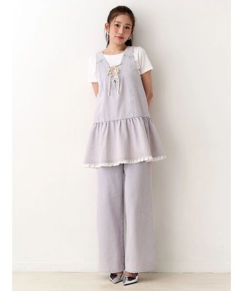 Now me. by NYLON JAPAN（ナウミーバイナイロンジャパン）の「ウエストフリンジデニムパンツ（デニムパンツ・レディース・ブルー/ピンク・SMALL/MEDIUM）」の7枚目の写真