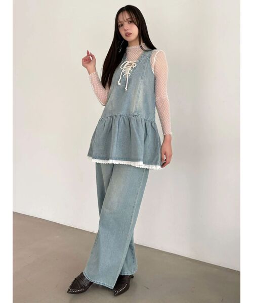 Now me. by NYLON JAPAN（ナウミーバイナイロンジャパン）の「ウエストフリンジデニムパンツ（デニムパンツ・レディース・ブルー/ピンク・SMALL/MEDIUM）」の11枚目の写真