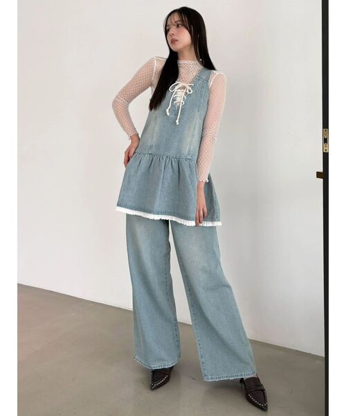 Now me. by NYLON JAPAN（ナウミーバイナイロンジャパン）の「ウエストフリンジデニムパンツ（デニムパンツ・レディース・ブルー/ピンク・SMALL/MEDIUM）」の12枚目の写真