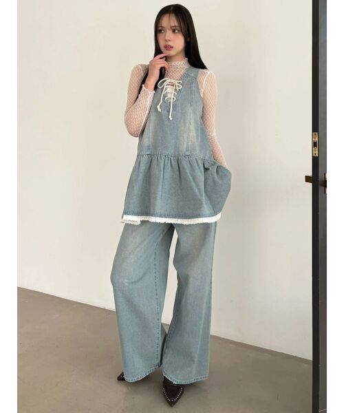 Now me. by NYLON JAPAN（ナウミーバイナイロンジャパン）の「ウエストフリンジデニムパンツ（デニムパンツ・レディース・ブルー/ピンク・SMALL/MEDIUM）」の13枚目の写真