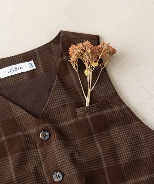 riziere（リジェール）の「チェックフォーマルベスト（スーツベスト・キッズ・ブラウン・160/150/140/130/120/110/100/90）」の9枚目の写真