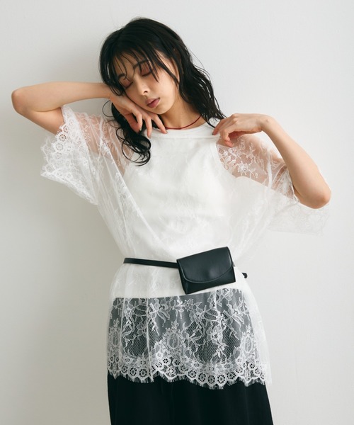 Trish(トリッシュ)の「レースオーバーTシャツ(Tシャツ/カットソー・レディース・ホワイト/ブラック・MEDIUM)」の2枚目の写真