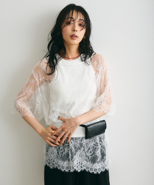 Trish(トリッシュ)の「レースオーバーTシャツ(Tシャツ/カットソー・レディース・ホワイト/ブラック・MEDIUM)」の5枚目の写真