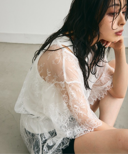 Trish(トリッシュ)の「レースオーバーTシャツ(Tシャツ/カットソー・レディース・ホワイト/ブラック・MEDIUM)」の7枚目の写真