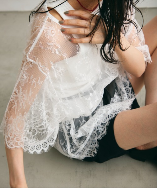 Trish(トリッシュ)の「レースオーバーTシャツ(Tシャツ/カットソー・レディース・ホワイト/ブラック・MEDIUM)」の9枚目の写真