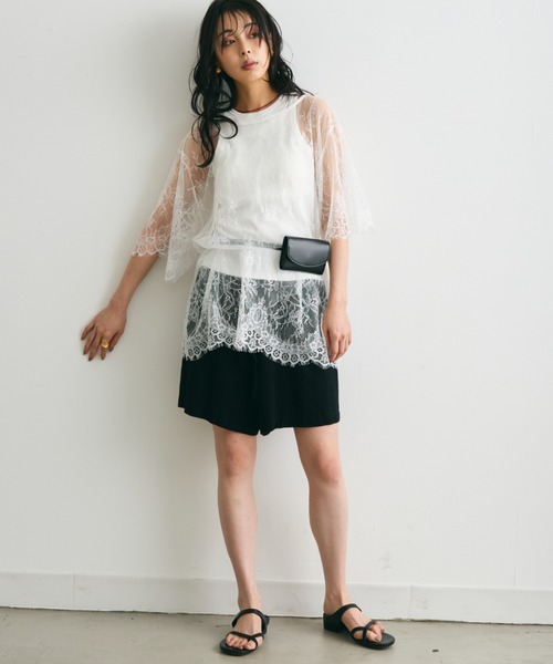 Trish(トリッシュ)の「レースオーバーTシャツ(Tシャツ/カットソー・レディース・ホワイト/ブラック・MEDIUM)」の10枚目の写真