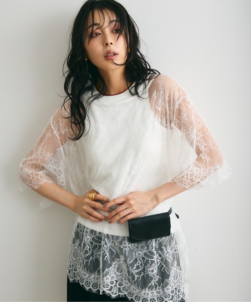 Trish(トリッシュ)の「レースオーバーTシャツ(Tシャツ/カットソー・レディース・ホワイト/ブラック・MEDIUM)」の6枚目の写真