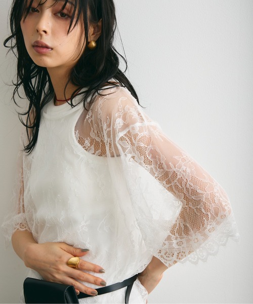 Trish(トリッシュ)の「レースオーバーTシャツ(Tシャツ/カットソー・レディース・ホワイト/ブラック・MEDIUM)」の3枚目の写真