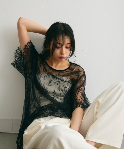 Trish(トリッシュ)の「レースオーバーTシャツ(Tシャツ/カットソー・レディース・ホワイト/ブラック・MEDIUM)」の19枚目の写真