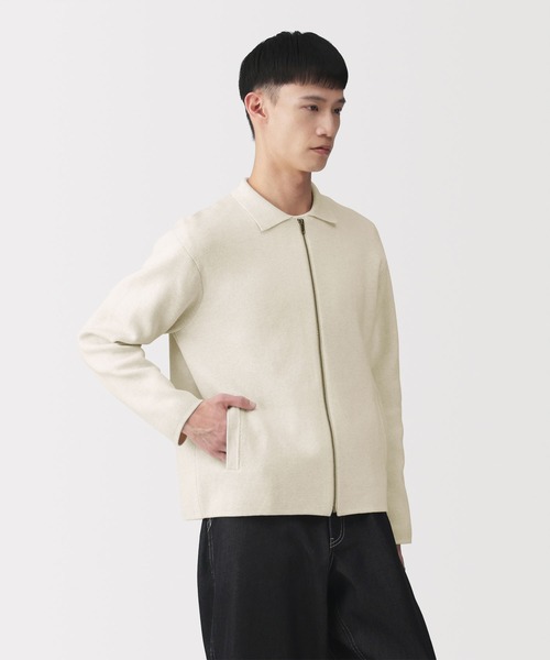 MUJI Labo（ムジラボ）の「〔MUJI Labo〕紳士　コットンミラノリブ襟付きジップカーディガン（カーディガン/ボレロ・メンズ・ライトベージュ/ブラック・L/M/XL）」の2枚目の写真