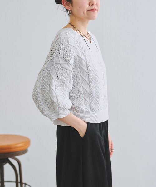 BEARDSLEY（ビアズリー）の「ケーブルニットプルオーバー（ニット/セーター・レディース・ライトグレー/ネイビー・FREE）」の12枚目の写真