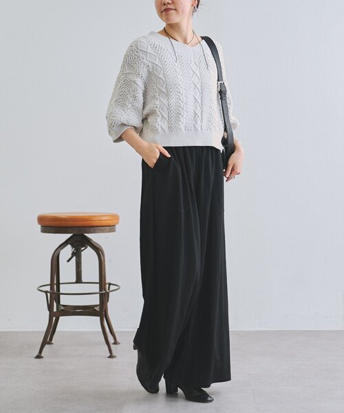 BEARDSLEY（ビアズリー）の「ケーブルニットプルオーバー（ニット/セーター・レディース・ライトグレー/ネイビー・FREE）」の17枚目の写真