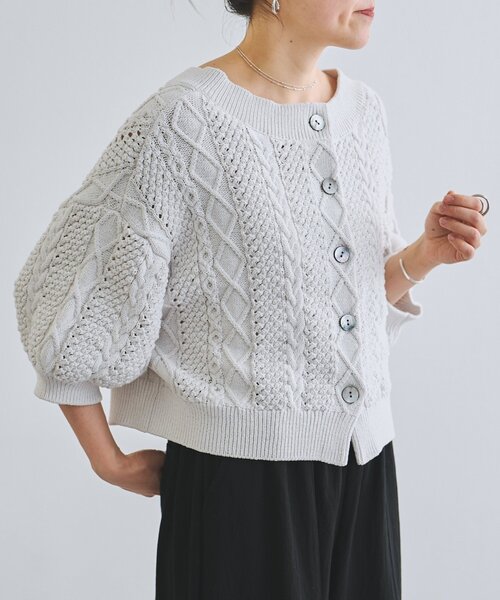 BEARDSLEY（ビアズリー）の「ケーブルニットプルオーバー（ニット/セーター・レディース・ライトグレー/ネイビー・FREE）」の19枚目の写真