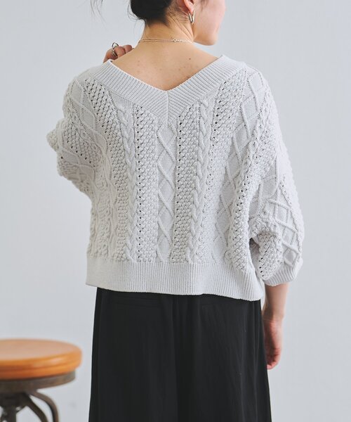 BEARDSLEY（ビアズリー）の「ケーブルニットプルオーバー（ニット/セーター・レディース・ライトグレー/ネイビー・FREE）」の20枚目の写真