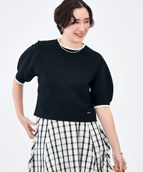 NOLLEY’S(ノーリーズ)の「《手洗い可能》ホールガーメントパフスリーブニットT(ニット/セーター・レディース・ブラック系その他/ホワイト系その他2/グリーン系その他・38)」の2枚目の写真