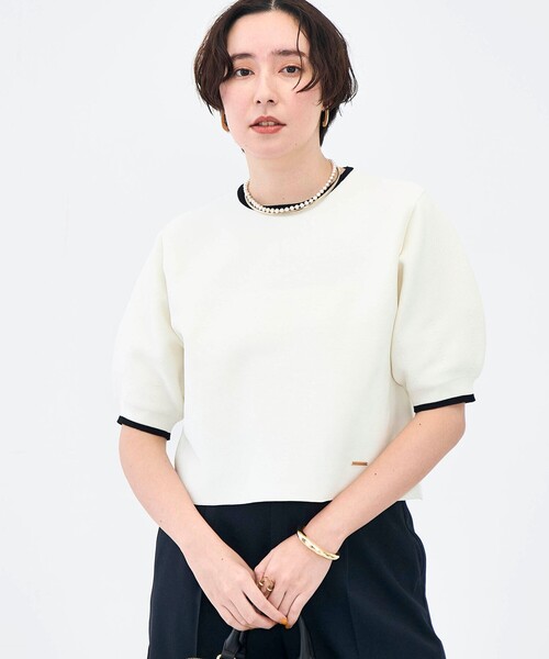 NOLLEY’S(ノーリーズ)の「《手洗い可能》ホールガーメントパフスリーブニットT(ニット/セーター・レディース・ブラック系その他/ホワイト系その他2/グリーン系その他・38)」の4枚目の写真