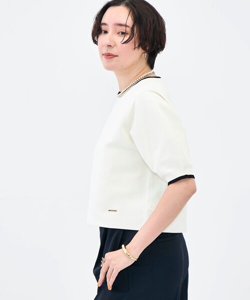 NOLLEY’S(ノーリーズ)の「《手洗い可能》ホールガーメントパフスリーブニットT(ニット/セーター・レディース・ブラック系その他/ホワイト系その他2/グリーン系その他・38)」の5枚目の写真