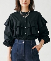 CHhdmn（シーエイチヒデモン）の「ダブルフリルブラウス ボリューム袖 メタリックボタン シャツ/ノーカラー 秋冬（シャツ/ブラウス）」