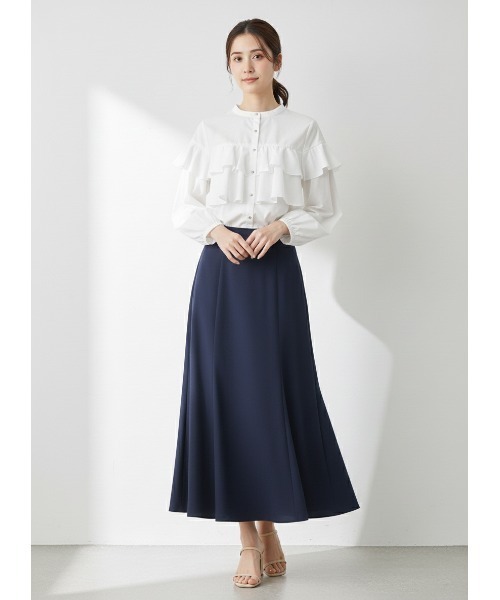 CHhdmn(シーエイチヒデモン)の「ダブルフリルブラウス ボリューム袖 メタリックボタン シャツ/ノーカラー 秋冬(シャツ/ブラウス・レディース・ライトブルー/ブラック/ホワイト/ピンク・M/L)」の6枚目の写真