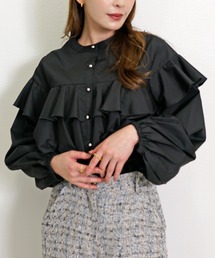 CHhdmn（シーエイチヒデモン）の「ダブルフリルブラウス ボリューム袖 メタリックボタン シャツ/ノーカラー 秋冬（シャツ/ブラウス）」