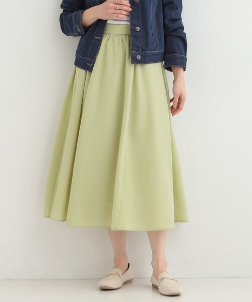SHOO・LA・RUE（シューラルー）の「ギャザーフレアスカート（スカート・レディース・ライトベージュ/スモーキーグリーン系/ネイビー・00）」の4枚目の写真