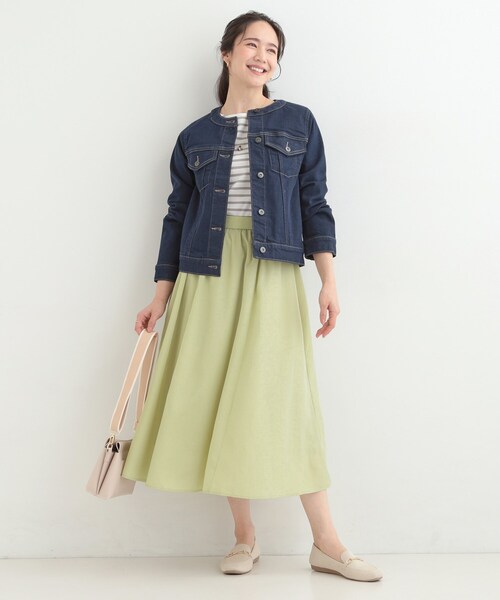 SHOO・LA・RUE（シューラルー）の「ギャザーフレアスカート（スカート・レディース・ライトベージュ/スモーキーグリーン系/ネイビー・00）」の6枚目の写真