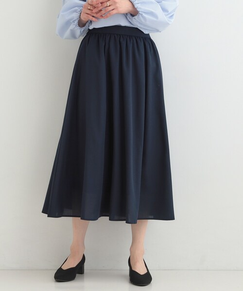 SHOO・LA・RUE（シューラルー）の「ギャザーフレアスカート（スカート・レディース・ライトベージュ/スモーキーグリーン系/ネイビー・00）」の12枚目の写真