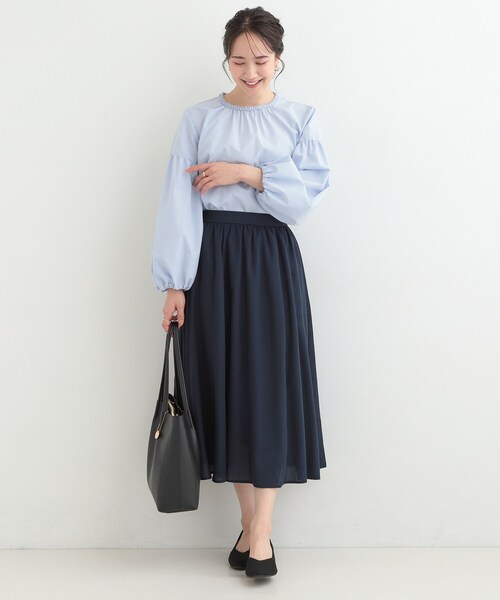 SHOO・LA・RUE（シューラルー）の「ギャザーフレアスカート（スカート・レディース・ライトベージュ/スモーキーグリーン系/ネイビー・00）」の14枚目の写真