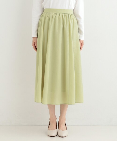 SHOO・LA・RUE（シューラルー）の「ギャザーフレアスカート（スカート・レディース・ライトベージュ/スモーキーグリーン系/ネイビー・00）」の16枚目の写真