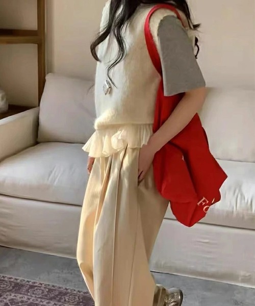 LUMIRA(アパレル)(ルミラ)の「チュールフリルニットベスト(ベスト・レディース・グレー/ピンク/ベージュ・ONESIZE)」の13枚目の写真