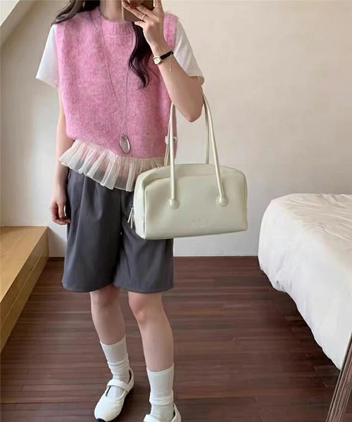LUMIRA(アパレル)(ルミラ)の「チュールフリルニットベスト(ベスト・レディース・グレー/ピンク/ベージュ・ONESIZE)」の5枚目の写真