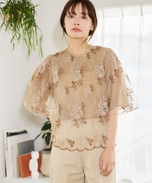 mysty woman（ミスティウーマン）の「フローラルラメ刺繍ブラウス5分袖　656078（シャツ/ブラウス・レディース・ブラウン/アイボリー/ブラック/グレイッシュブルー・FREE）」の13枚目の写真