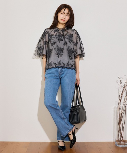 mysty woman（ミスティウーマン）の「フローラルラメ刺繍ブラウス5分袖　656078（シャツ/ブラウス・レディース・ブラウン/アイボリー/ブラック/グレイッシュブルー・FREE）」の15枚目の写真