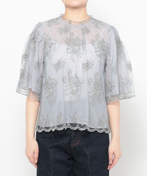 mysty woman（ミスティウーマン）の「フローラルラメ刺繍ブラウス5分袖　656078（シャツ/ブラウス・レディース・ブラウン/アイボリー/ブラック/グレイッシュブルー・FREE）」の16枚目の写真