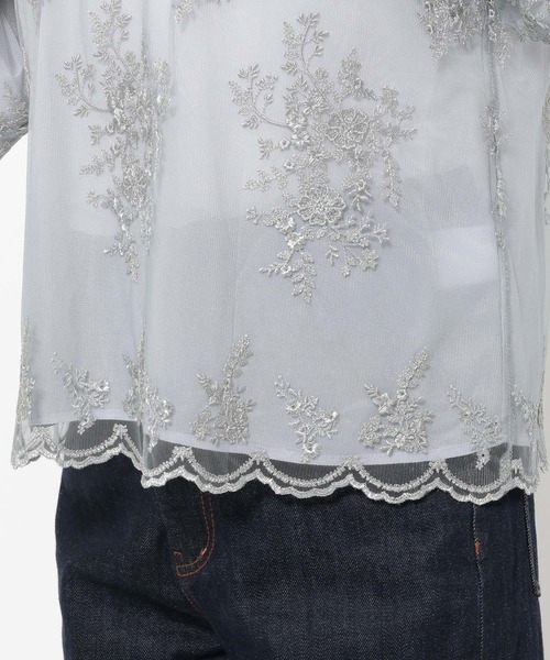 mysty woman（ミスティウーマン）の「フローラルラメ刺繍ブラウス5分袖　656078（シャツ/ブラウス・レディース・ブラウン/アイボリー/ブラック/グレイッシュブルー・FREE）」の21枚目の写真