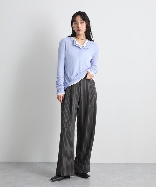 Futier land（フューティアランド）の「ストライプツータックスラックス（デニムパンツ・レディース・グレイッシュベージュ/チャコールグレー・MEDIUM）」の18枚目の写真