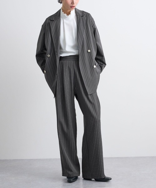 Futier land（フューティアランド）の「ストライプツータックスラックス（デニムパンツ・レディース・グレイッシュベージュ/チャコールグレー・MEDIUM）」の22枚目の写真