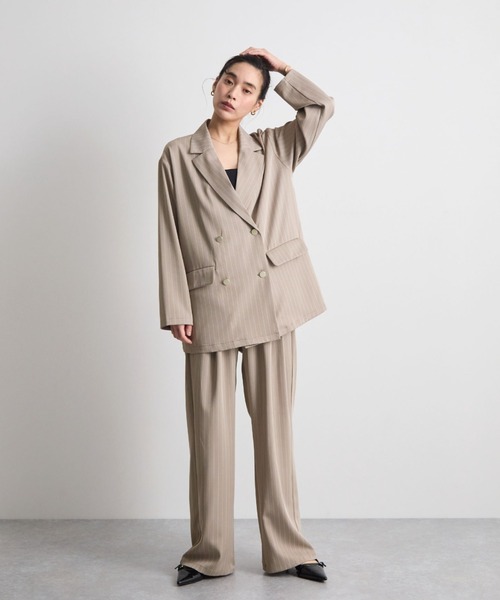 Futier land（フューティアランド）の「ストライプツータックスラックス（デニムパンツ・レディース・グレイッシュベージュ/チャコールグレー・MEDIUM）」の3枚目の写真