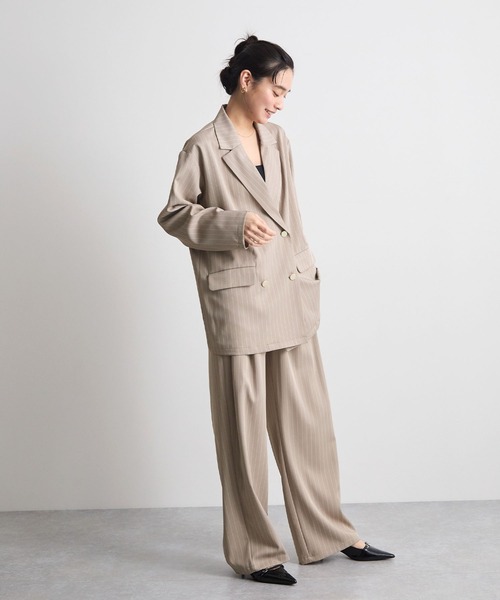 Futier land（フューティアランド）の「ストライプツータックスラックス（デニムパンツ・レディース・グレイッシュベージュ/チャコールグレー・MEDIUM）」の5枚目の写真