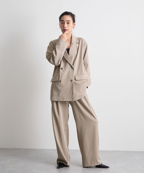 Futier land（フューティアランド）の「ストライプツータックスラックス（デニムパンツ・レディース・グレイッシュベージュ/チャコールグレー・MEDIUM）」の6枚目の写真