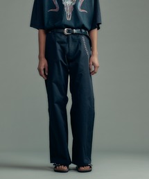 【ADAMPATEK/アダムパテック】studded T/C twill flare wide trouser/スタッズ付きTCツイルワイドトラウザー