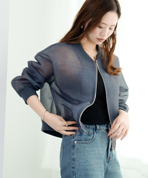 DRESS PLUS(ドレスプラス)の「ブルゾン レディース アウター ジャケット(ノーカラージャケット・レディース・インディゴブルー/ブルー/オフホワイト/ブラック・M)」の3枚目の写真