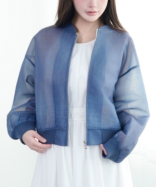 DRESS PLUS(ドレスプラス)の「ブルゾン レディース アウター ジャケット(ノーカラージャケット・レディース・インディゴブルー/ブルー/オフホワイト/ブラック・M)」の4枚目の写真